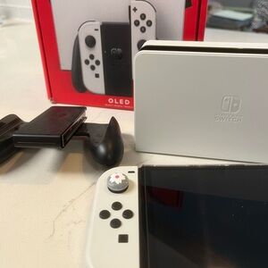 Nintendo Switch OLED Console - White and Black with case, accessories, and Zelda